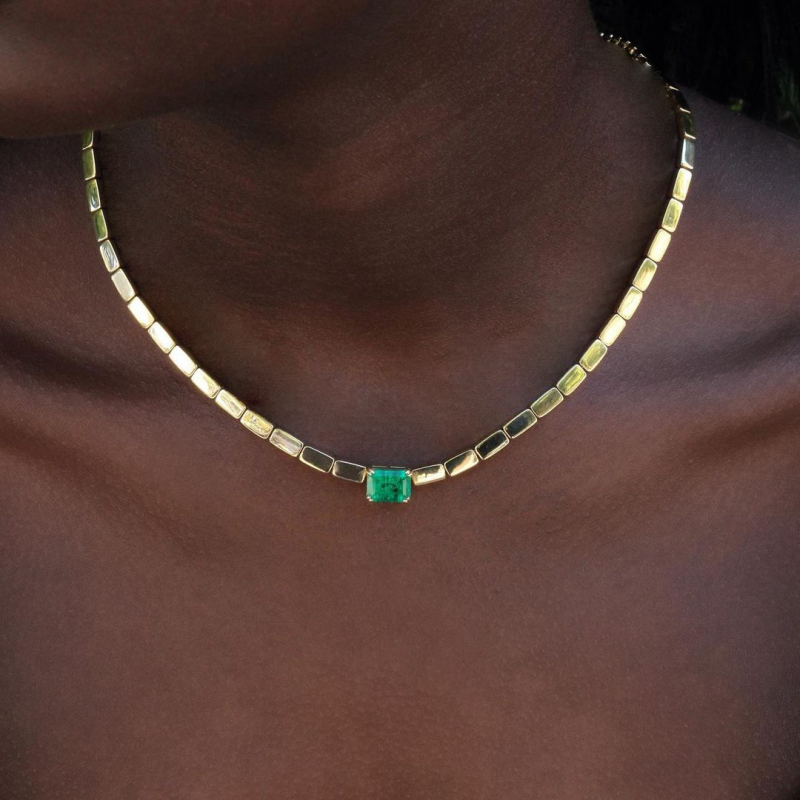 4MM Geometric Green Square Rectangle Zircon Chain Women Gold Necklace-VESSFUL