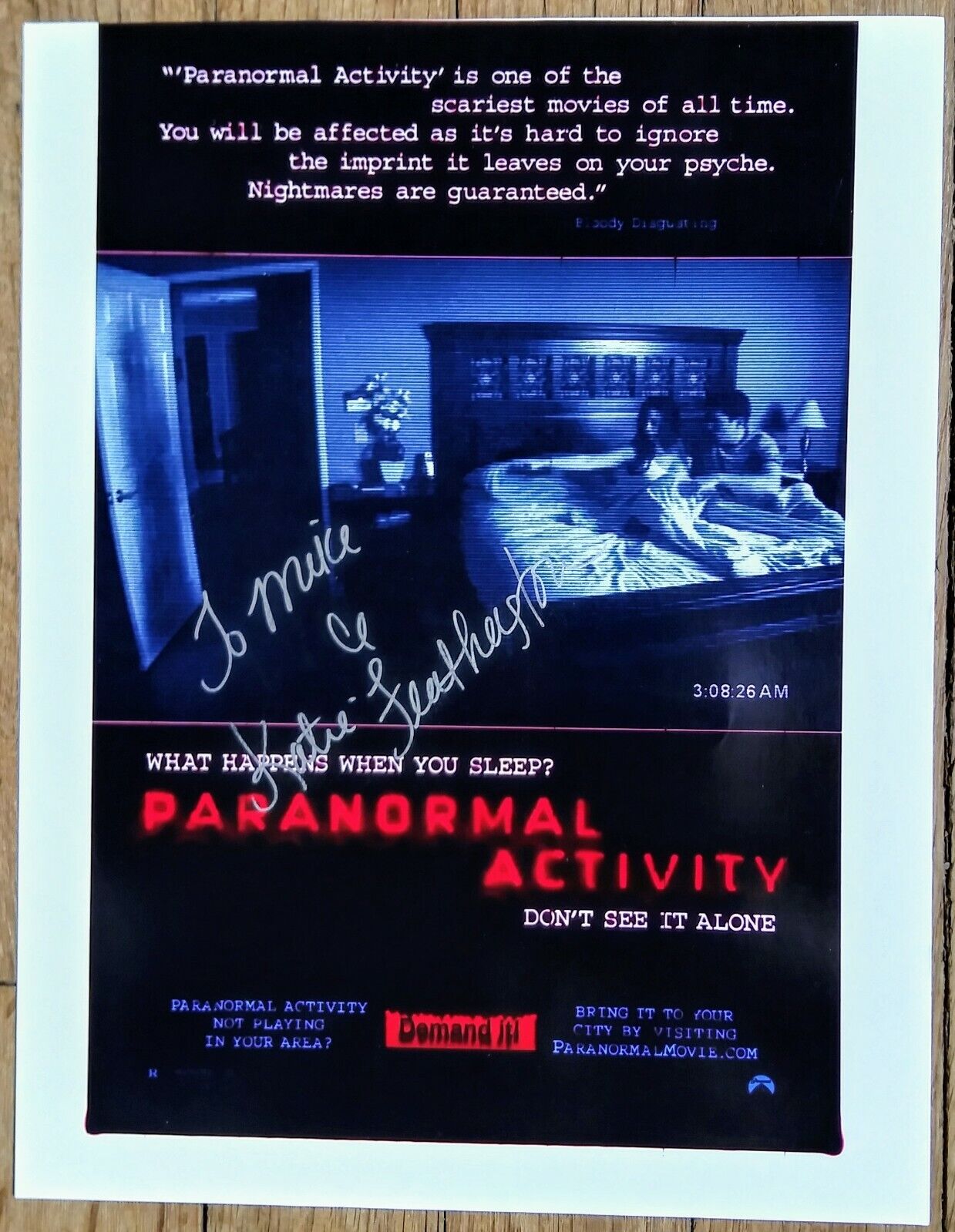 KATIE FEATHERSTON AUTOGRAPHED PARANORMAL ACTIVITY 8X10 Photo Poster painting