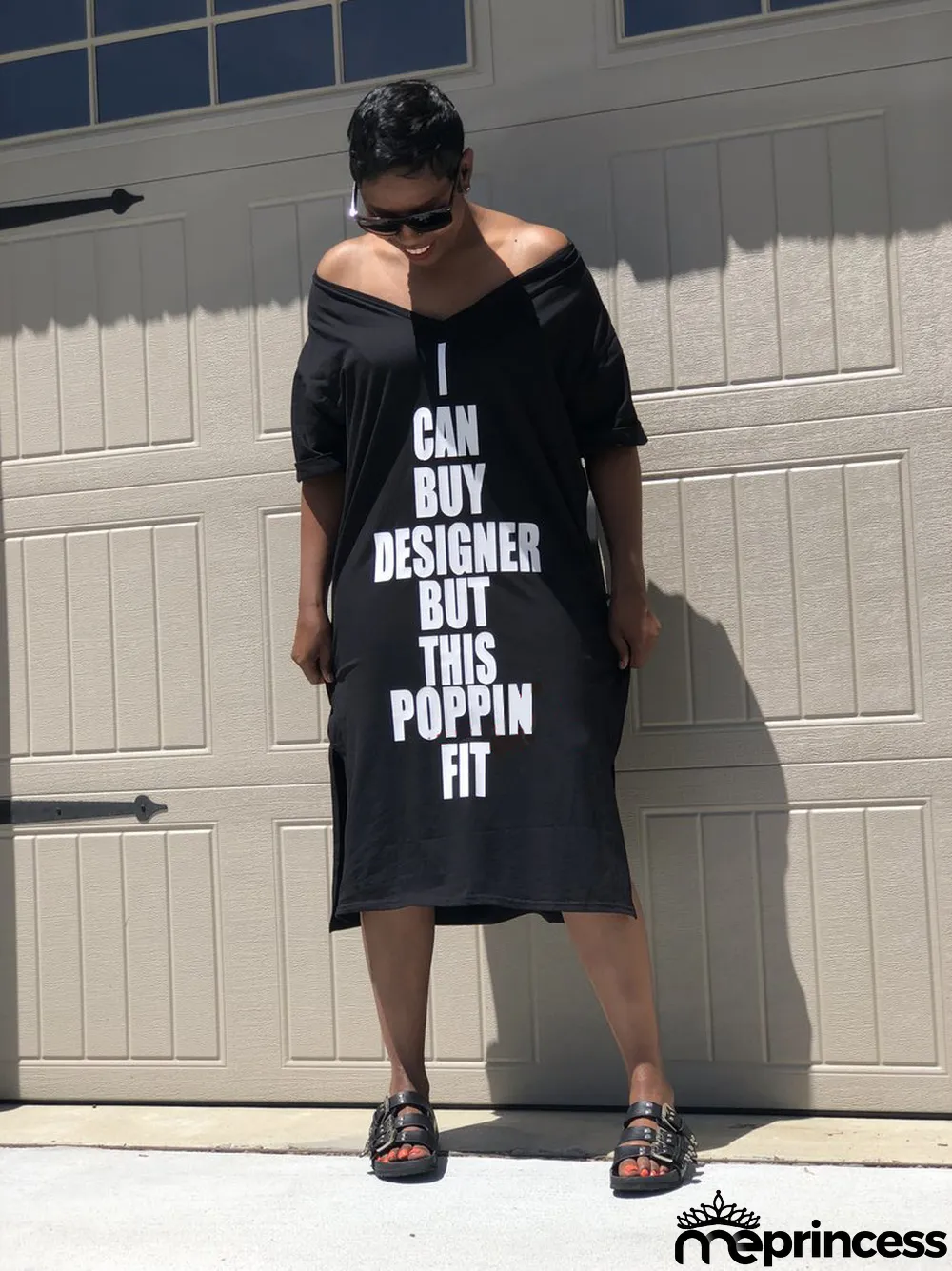 Letter Print Three Quarter Sleeve Casual Midi Dress