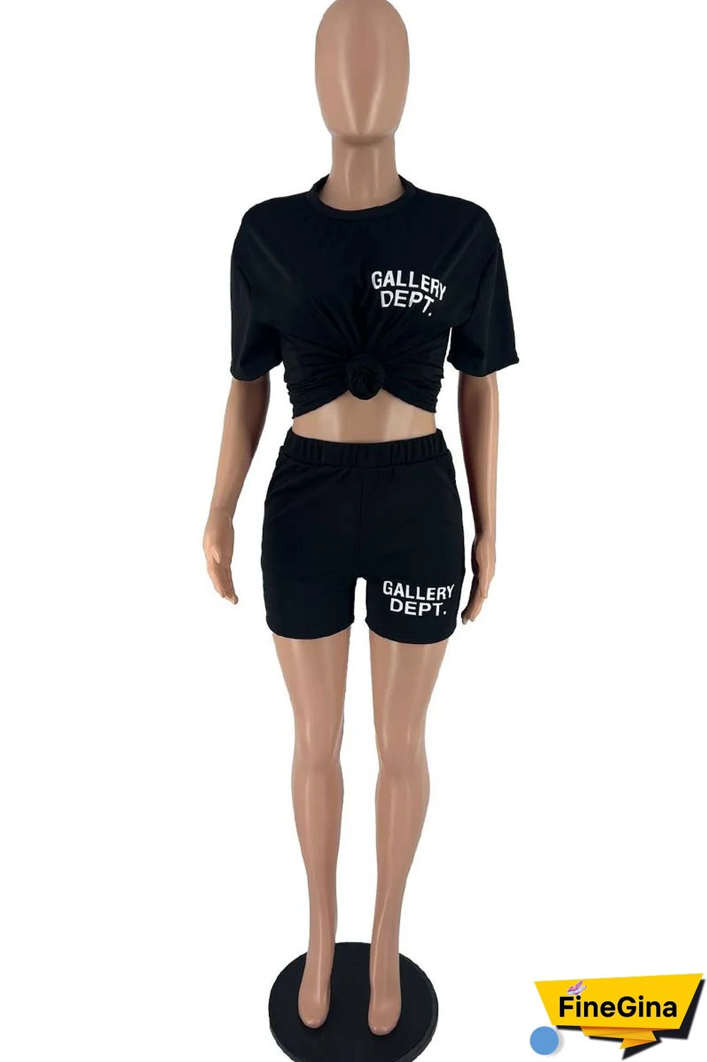 Red Casual Letter Print Basic O Neck Short Sleeve Two Pieces