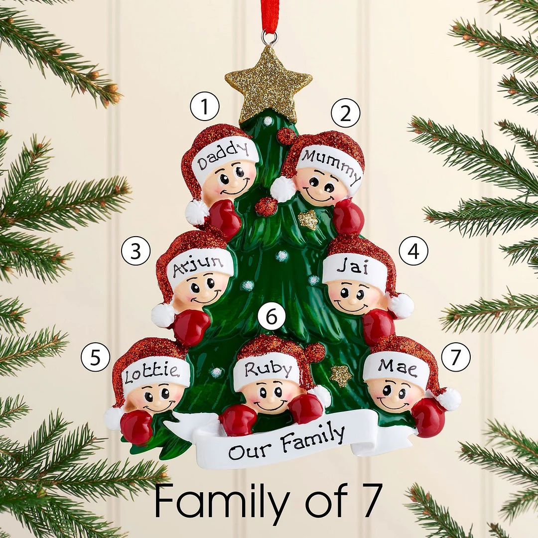 7 Names-Personalized Family Christmas Xmas Tree Decoration Ornament with Name-Christmas Tree with Faces