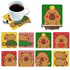 8pcs Cartoon DIY Diamond Painting Wooden Coasters Kits with Holder (Capybara)
