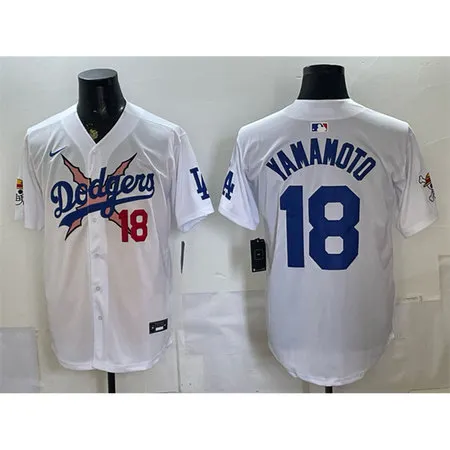 Men's Los Angeles Dodgers x One Piece #18 Yoshinobu Yamamoto White Vapor Premier Limited Stitched Baseball Jersey