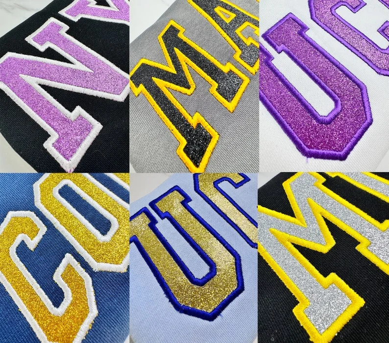 Custom Embroidered With Filled Glitter Sweatshirt Embroidered Scripted Glitter Hoodie Embroidered College Sweatshirt Crewneck Sweatshirt image 3