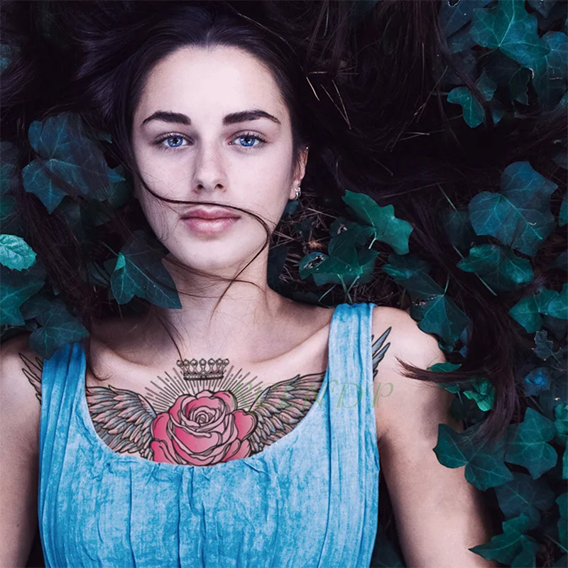 Sdrawing Temporary Tattoo Sticker leaf flower plant black sketch Fake Tatoo Breast Chest Back Belly Flash Tatto For Women Girl