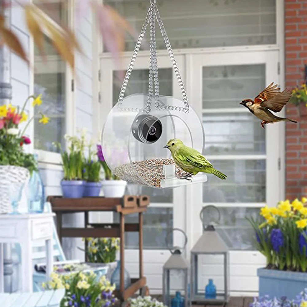 Outdoor smart hanging bird feeder with camera