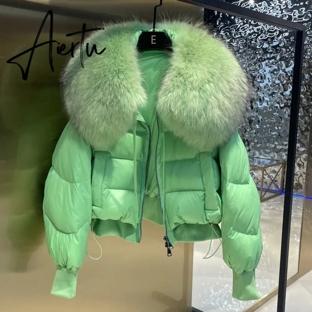 European Version Winter New Light Luxury All-match Big Fur Collar Loose Women's Long-Sleeved Bread Korean Version Down Jack Aiertu
