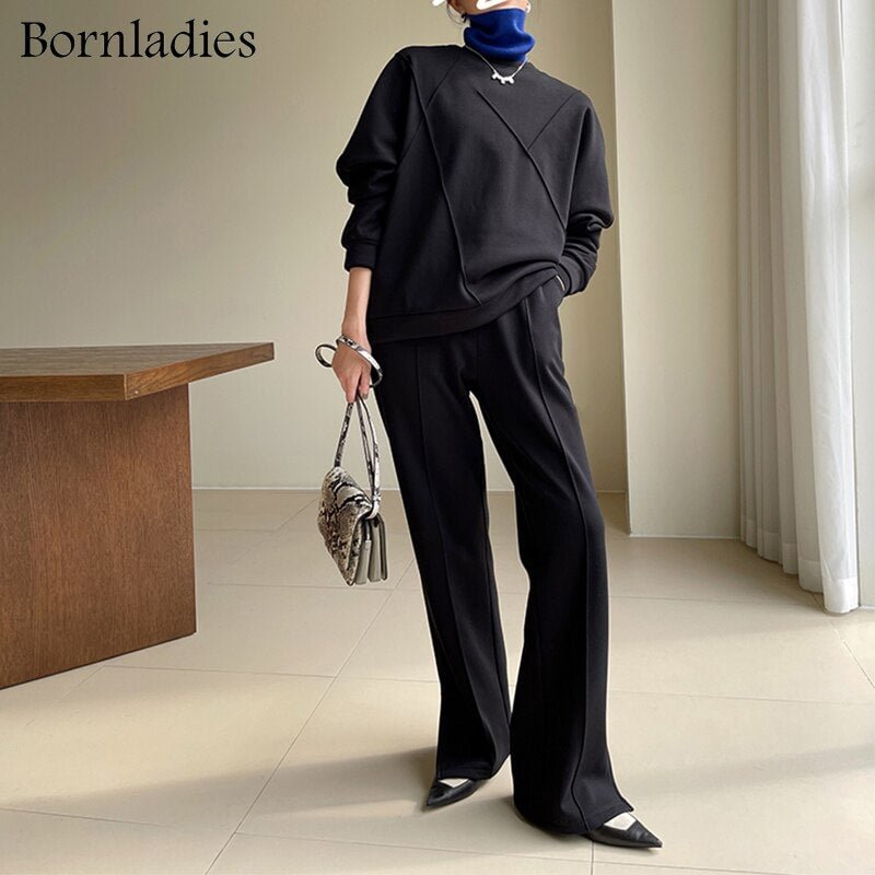 Bornladies 2022 Women Cotton Sweatshirt Suit Oversized Sets Female Stylish O Neck Loose Sweatshirt + Long Pants Suits Sets