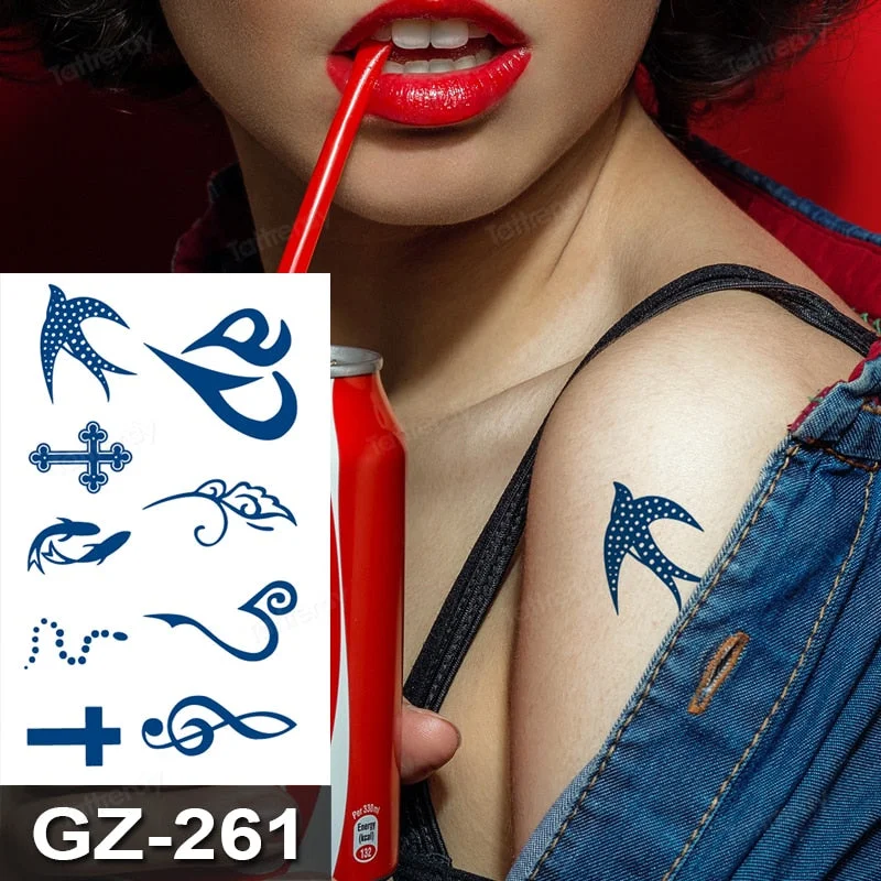 Waterproof Temporary Juice ink Sticker Triangle Star Words Feather Natural Fruit Gel Long lasting Tattoo Art for Men Women Arm