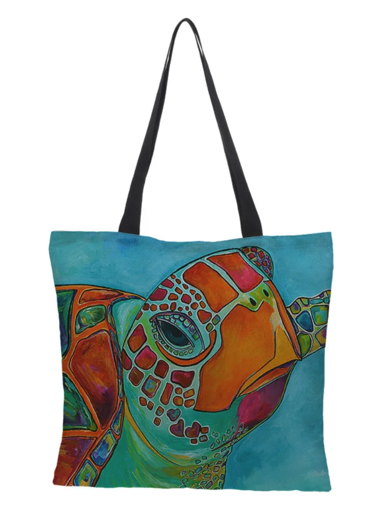 Multicolor Turtle Print Casual Shoulder Tote Bag