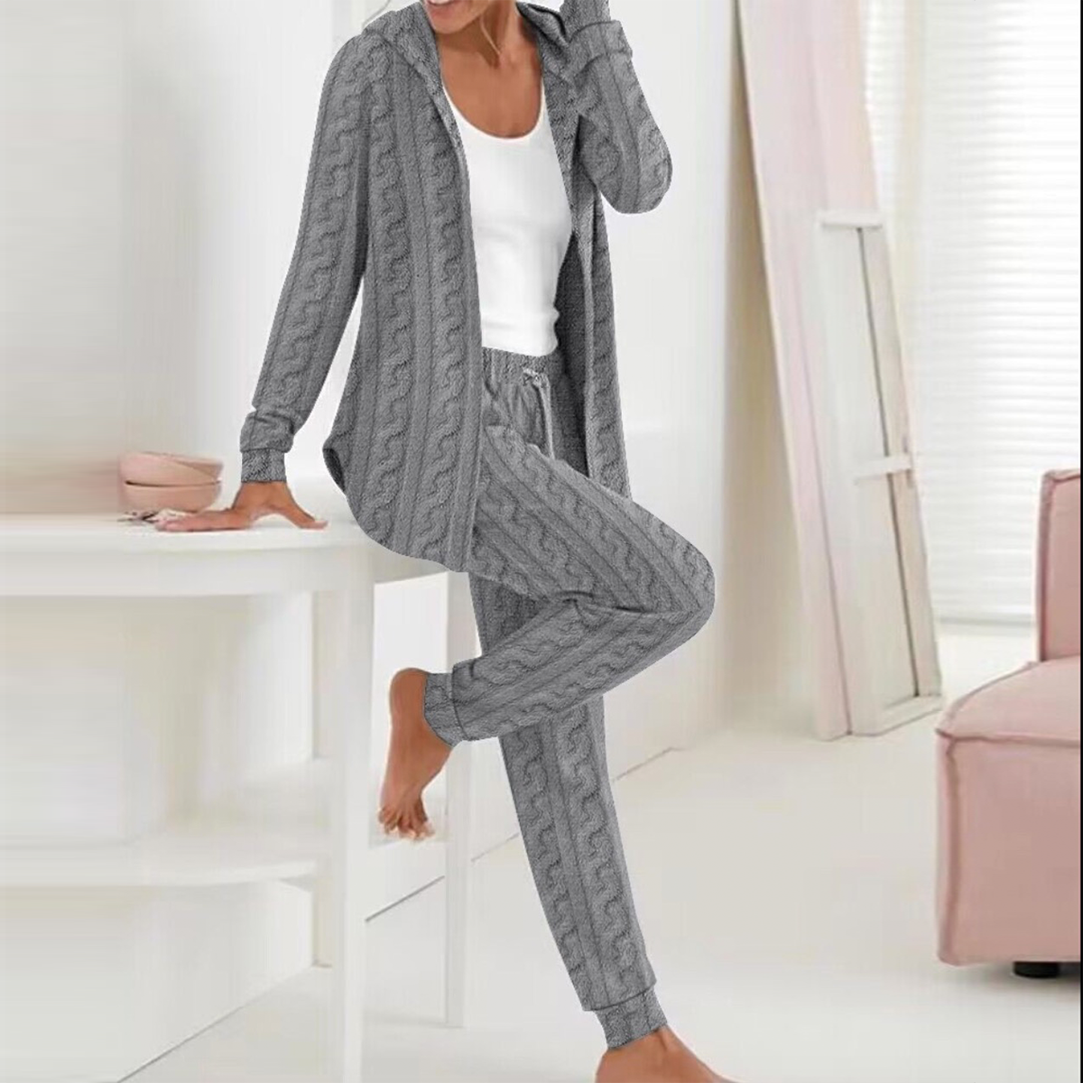 Grey Long Sleeve Two Piece Set