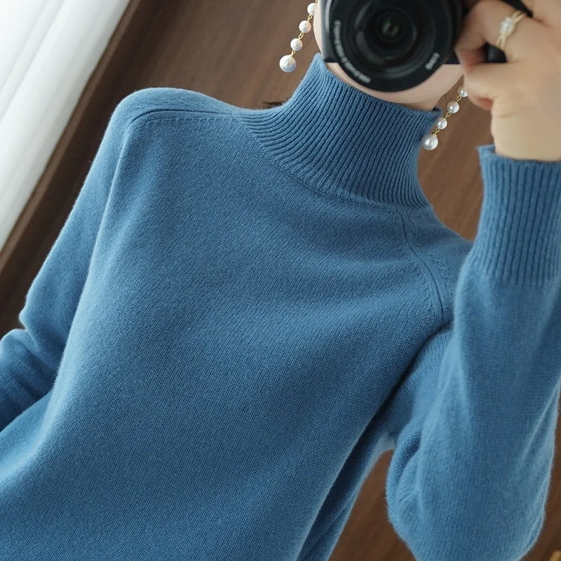 Women Turtleneck Winter Knitted Sweater Ladies Casual Long Sleeve Pullover Soft Warm Female Long Sleeve Turtleneck Pull Femme