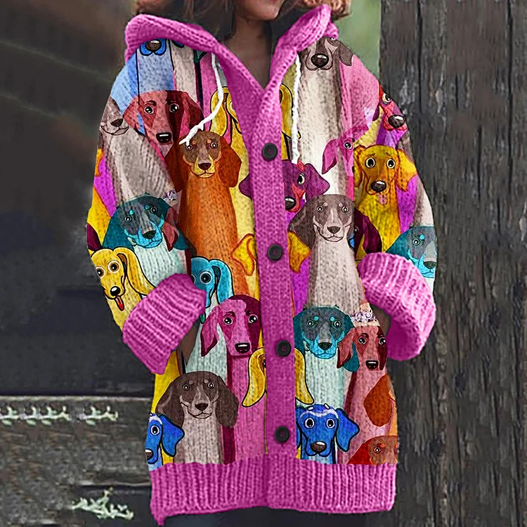 Vintage Cute Dachshund Art Cozy Cardigan Sweater