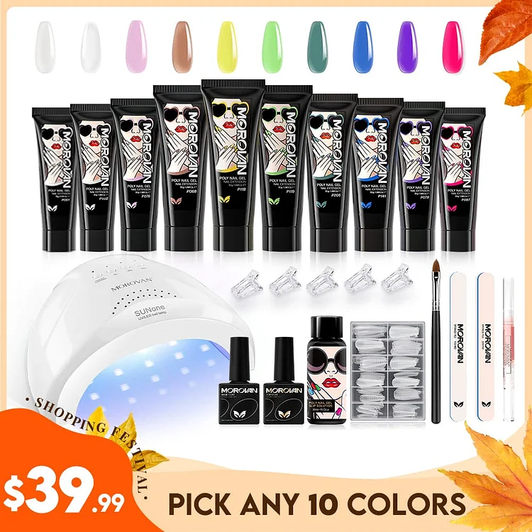 Free Choice 10 From 120+ Colors 15ml Poly Nail Gel Starter Kit