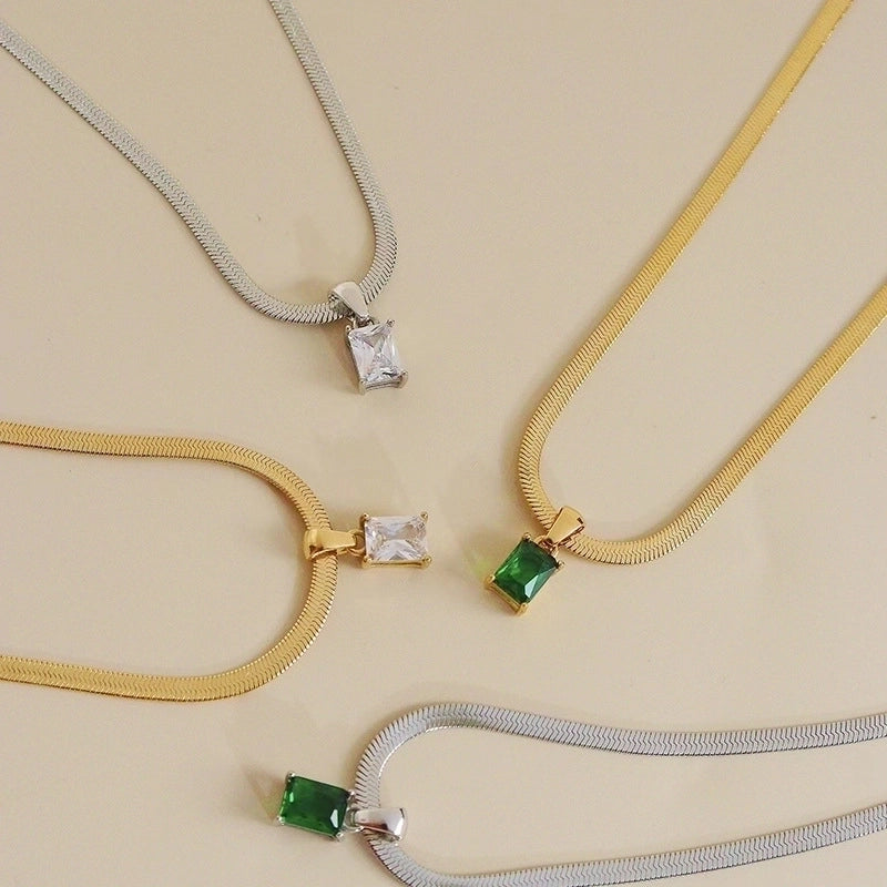 304 Stainless Steel 16K Gold Plated White Gold Plated Gold Plated Retro Plating Geometric Square Zircon Necklace