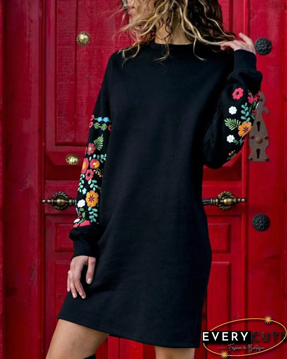 Sexy Round Neck Loose Long Sleeve Dress