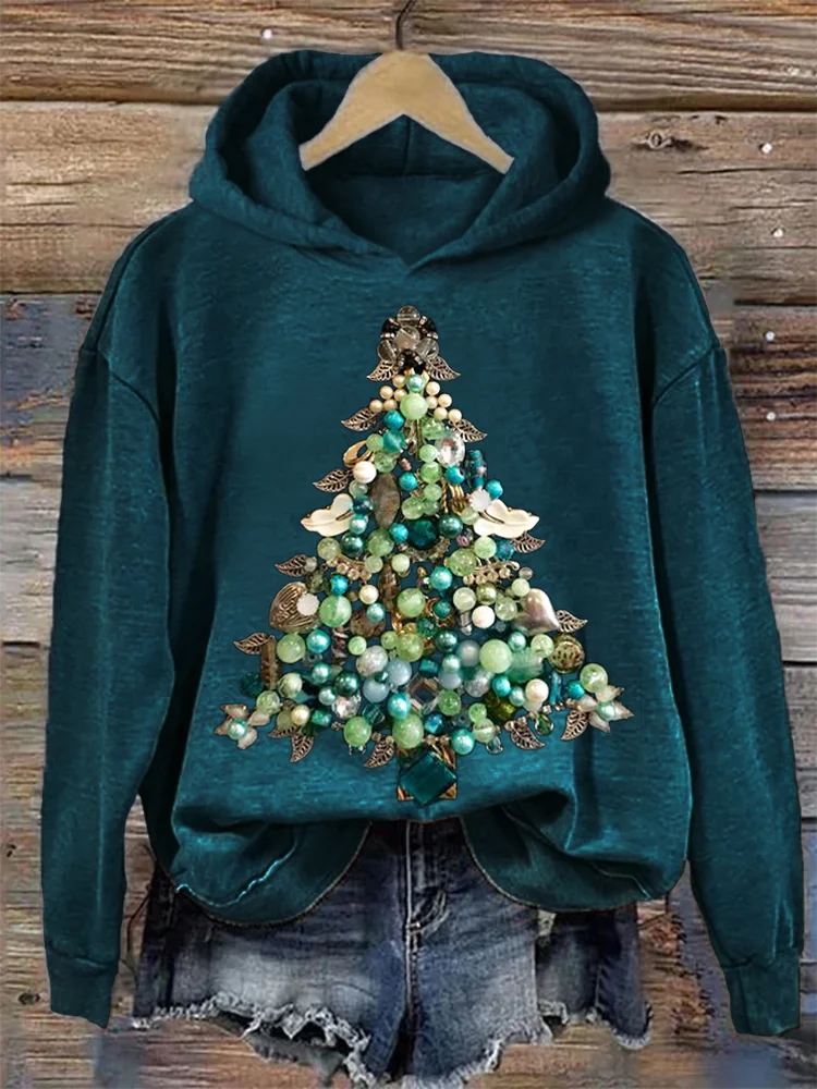 Comstylish Elegant Christmas Tree Jewel Art Cozy Hoodie