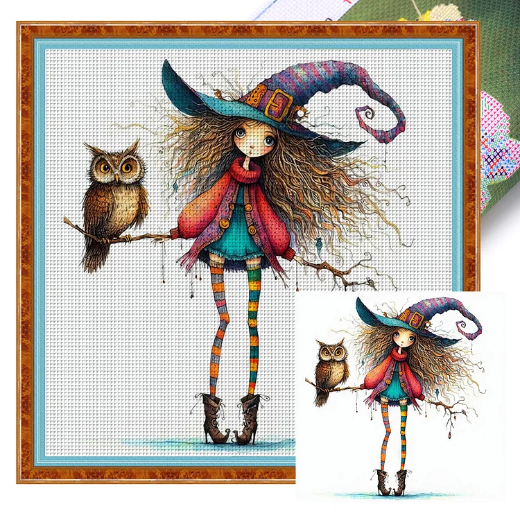 Witch And Owl On Halloween (40*40cm) 11CT Stamped Cross Stitch gbfke