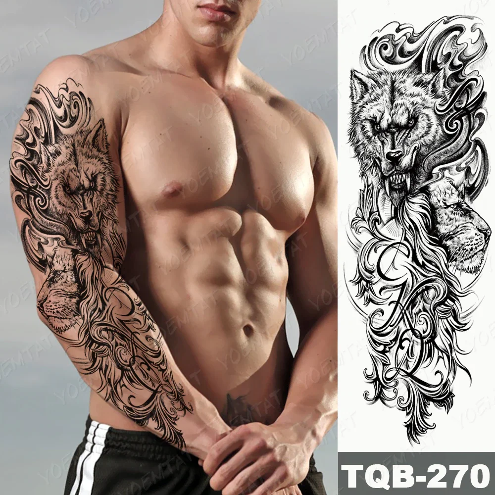 Sdrawing Arm Waterproof Traditional Temporary Tattoo Stickers Women Men Black Line Flowers Koi Crane Thigh Body Art Fake Tattoos
