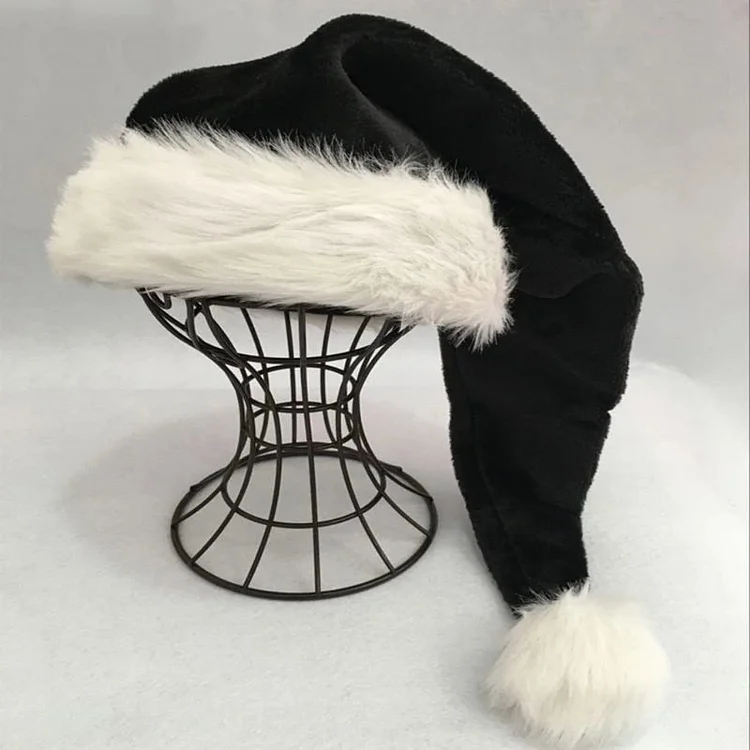 Kawaii Black Plush Long Christmas Santa Hat SP17076