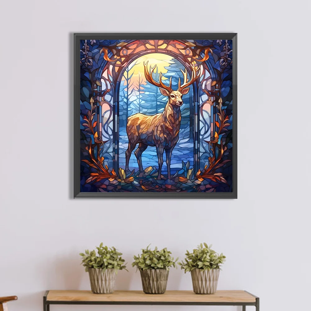 Diamond Painting - Full Round Drill - Stained Glass Xmas Elk(Canvas|30*30cm)