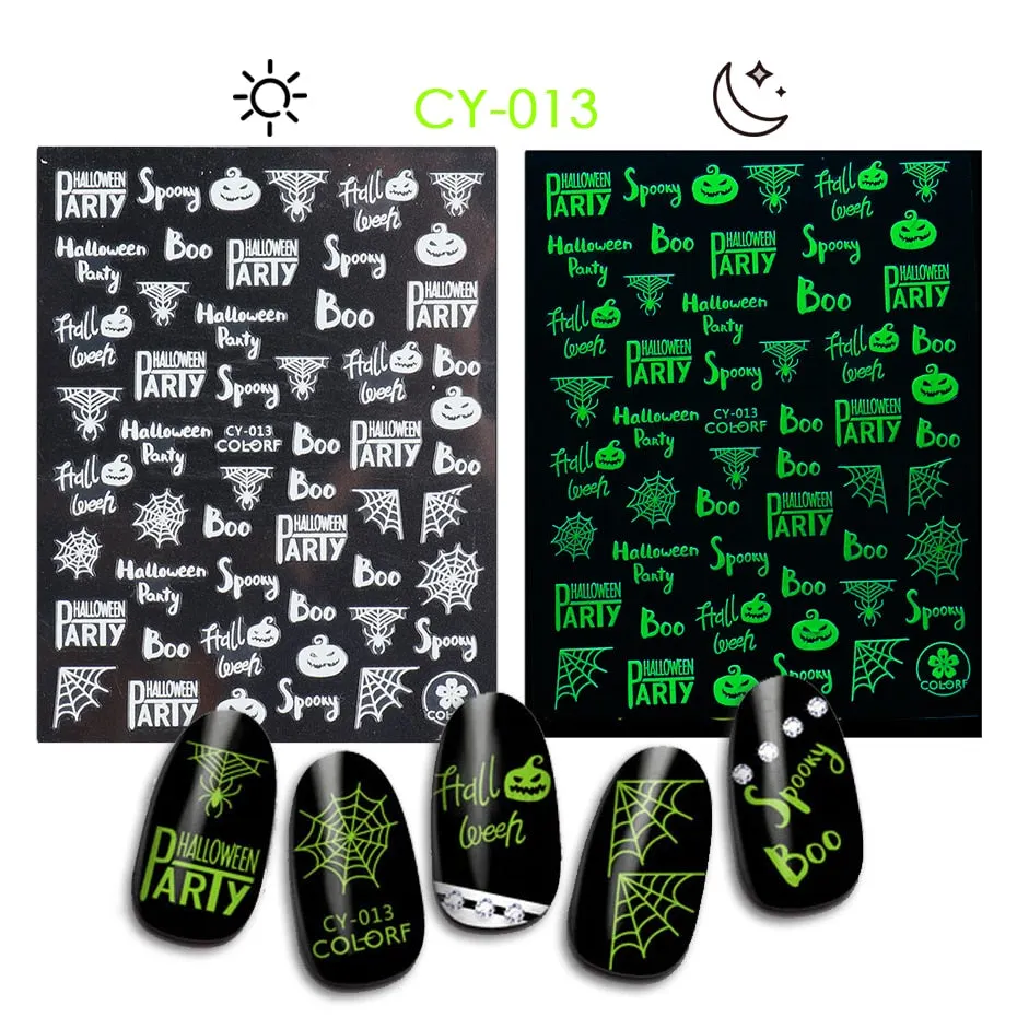 Merry Christmas Luminous SnowFlake Nail Stickers Fluorescent Xmas Winter Sliders for Nails Charms Glow in Dark Manicure Decals-Nail Inspo