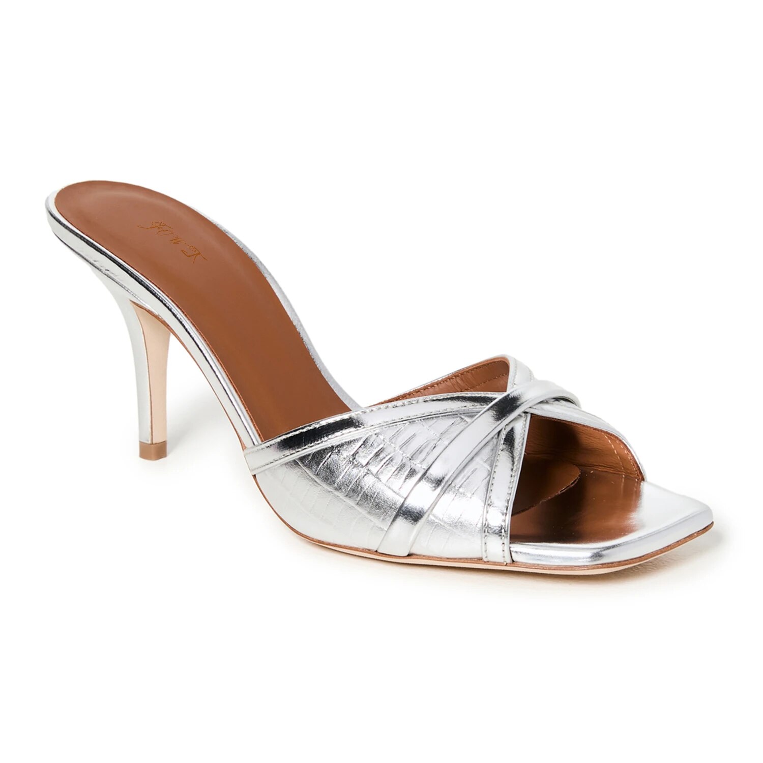 TAAFO Sliver Pink Crocodile Embossed High Thin Heels Women's Slippers Open Toe Ladies Casual Shoes 