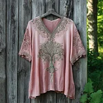 Nordic Tree Of Life Women's Linen V-neck Shirt - Image 2