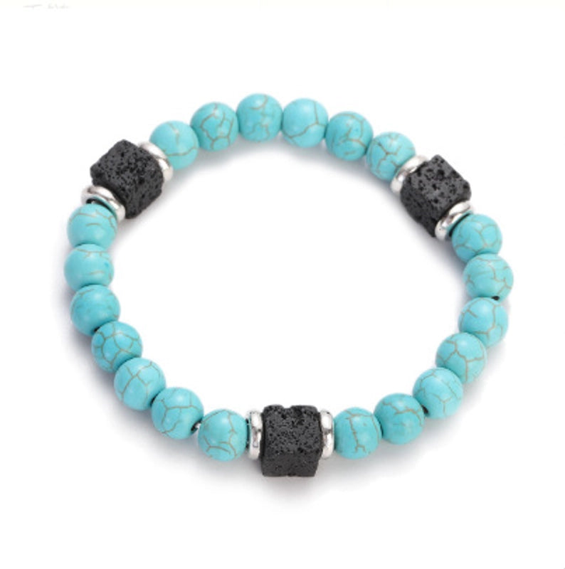 New Lava Cube Volcanic Stone Bracelet Men’s Colorful Marble Glass Beads Retro Bracelet