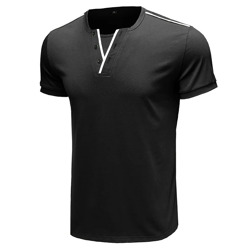 Men's Short Sleeve T-Shirt Colorblock V-Neck Henley Slim Fit Half Sleeve T-shirt  Vintage Style with Brown, Grey & More Colors