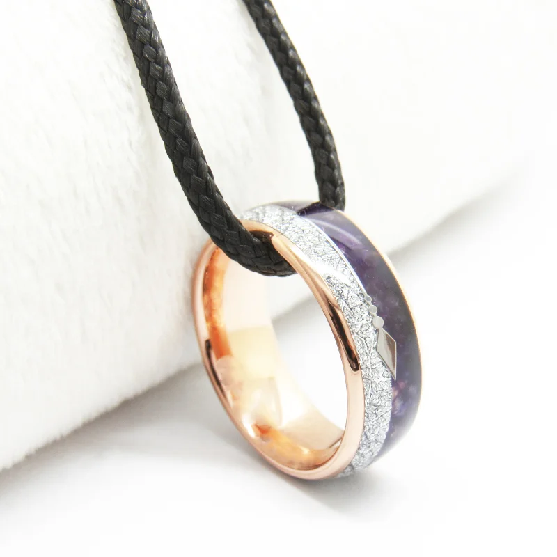 6MM 8MM Full Arc Electric Rose Gold Inlaid With Purple Lapis Lazuli Silver Wire Clip Silver Arrow Wedding Comfort Fit Couple Rings