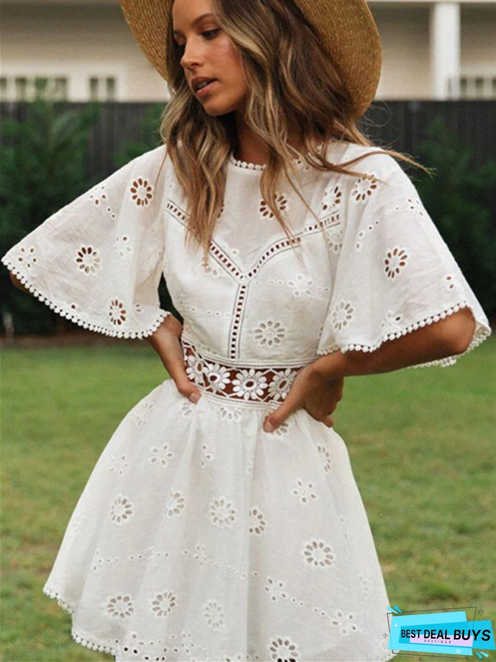 Sexy Backless Hollow Tassel Cotton-Like Dress Woman White Dresses