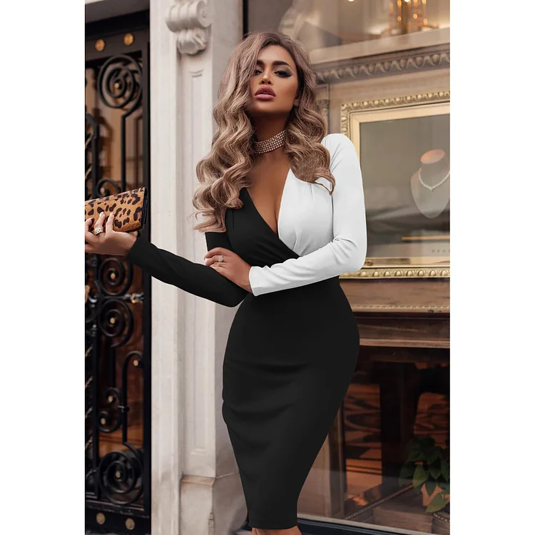 Fashionable Printed Casual A-Line Long Sleeve Sexy Party Bodycon Dress