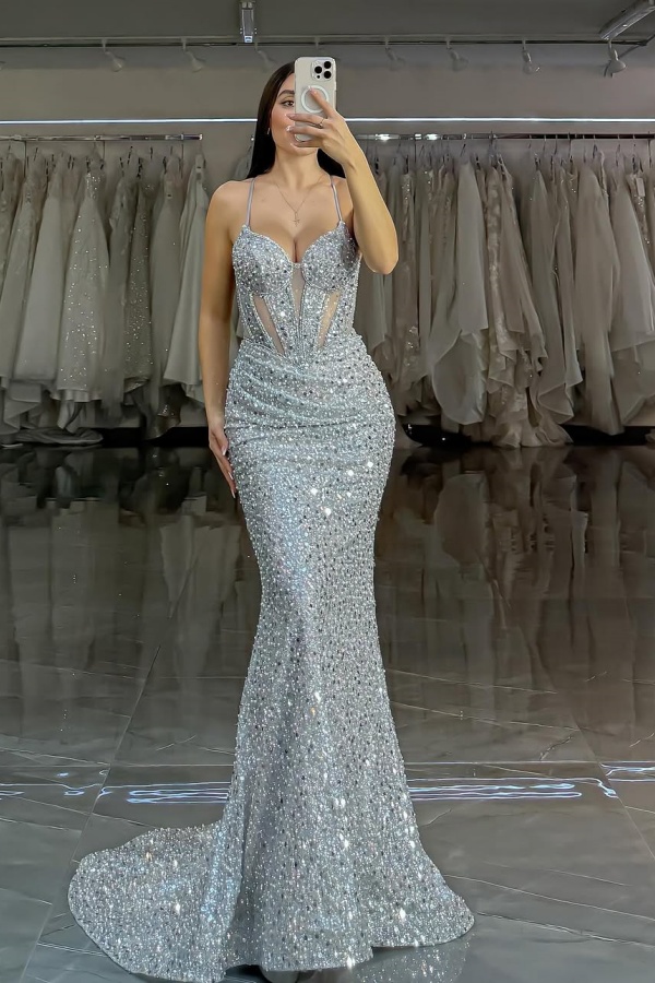 Silver Sequins Beaded Gorgeous Mermaid Prom Dress | ZT0669
