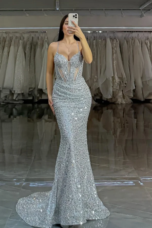 Gorgeous Silver Sequins Beaded Mermaid Prom Dress ZT0669