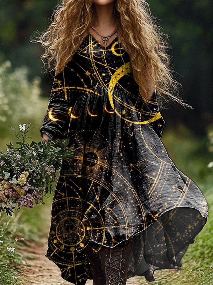 Women's Universe & Astrolabe Print Pocket Cotton Dress