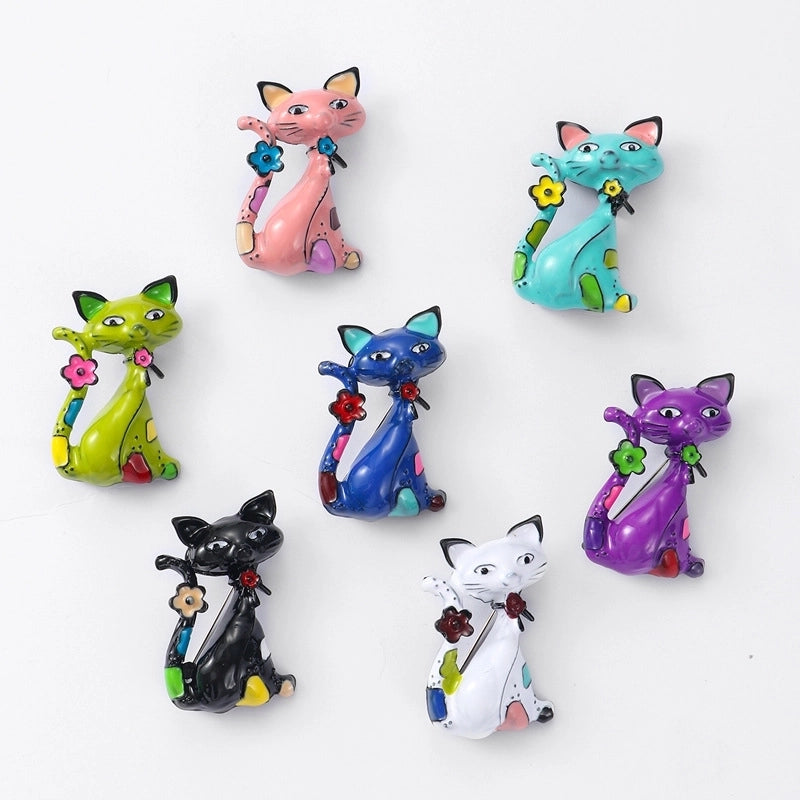 Cute Pin Cartoon Cat Alloy Enamel Unisex Brooches