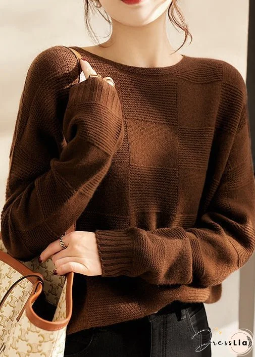 Italian Orange O Neck Cozy Patchwork Knit Woolen Sweater Fall