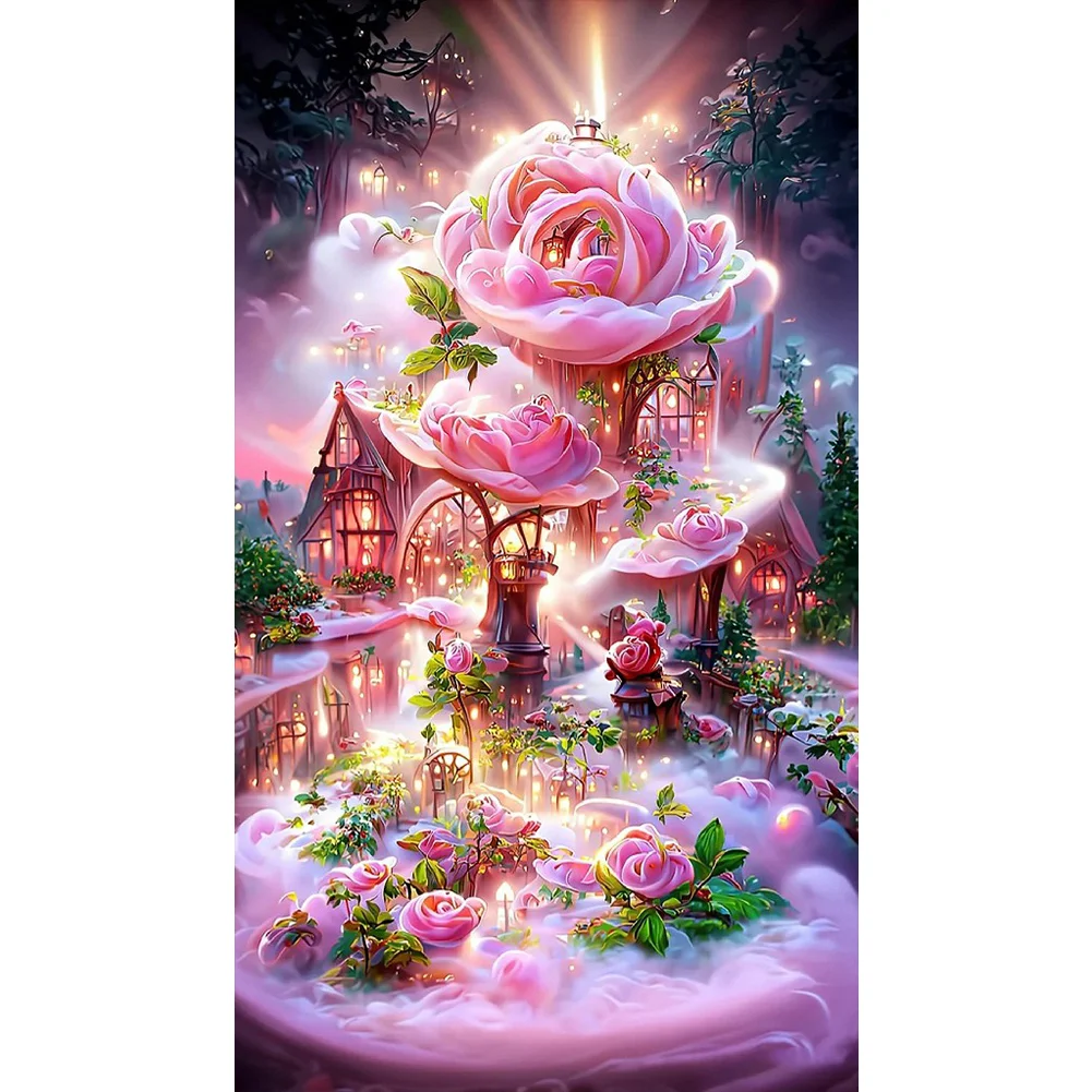 5D Diamond Painting Pink Castle and Moon Kit