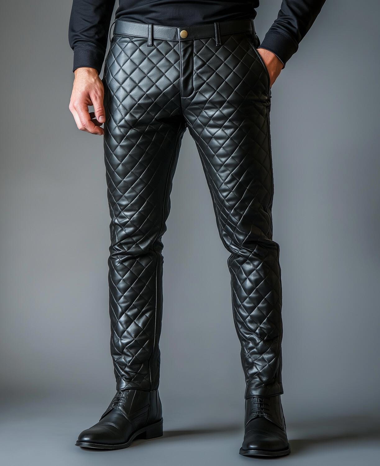 Okaywear PU Leather Quilted Slant Pocket Straight Leg Pants