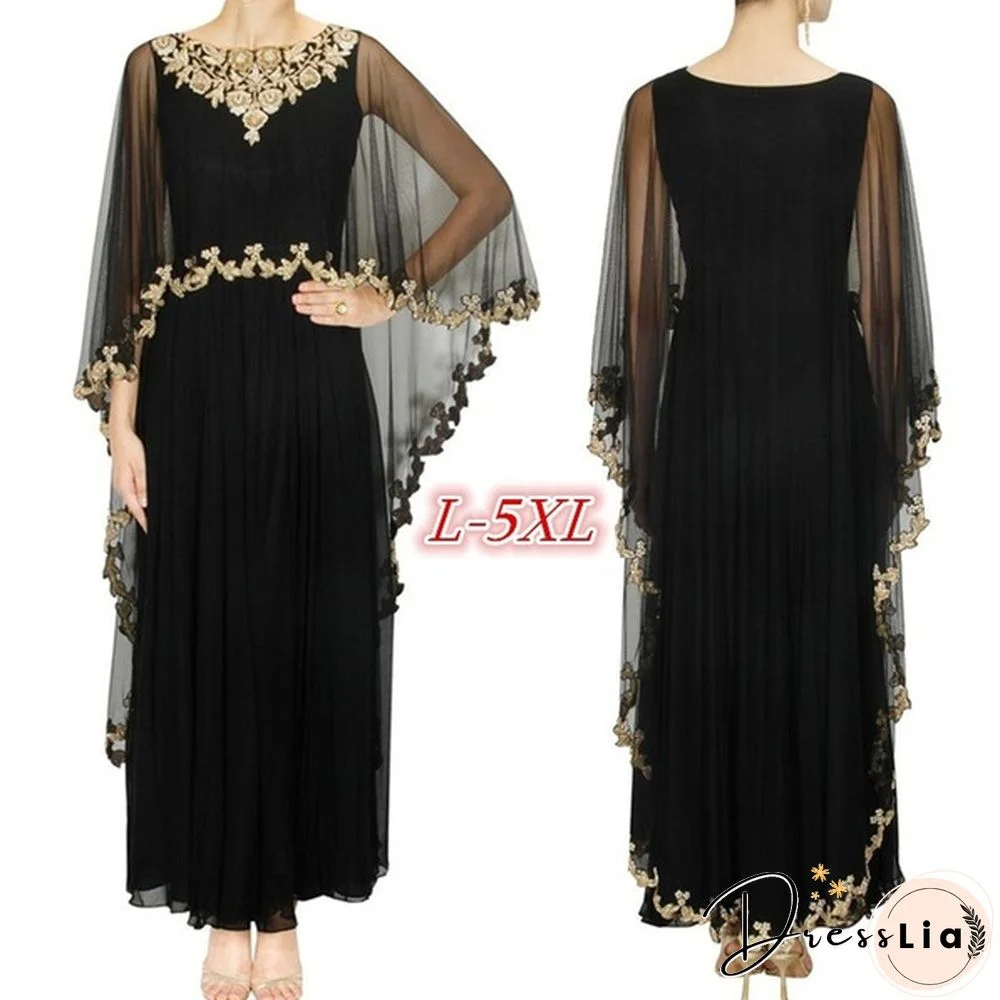 Women's Fashion Plus Size Chiffon Outerwear Patchwork Sexy Black Maxi Dress Prom Dress