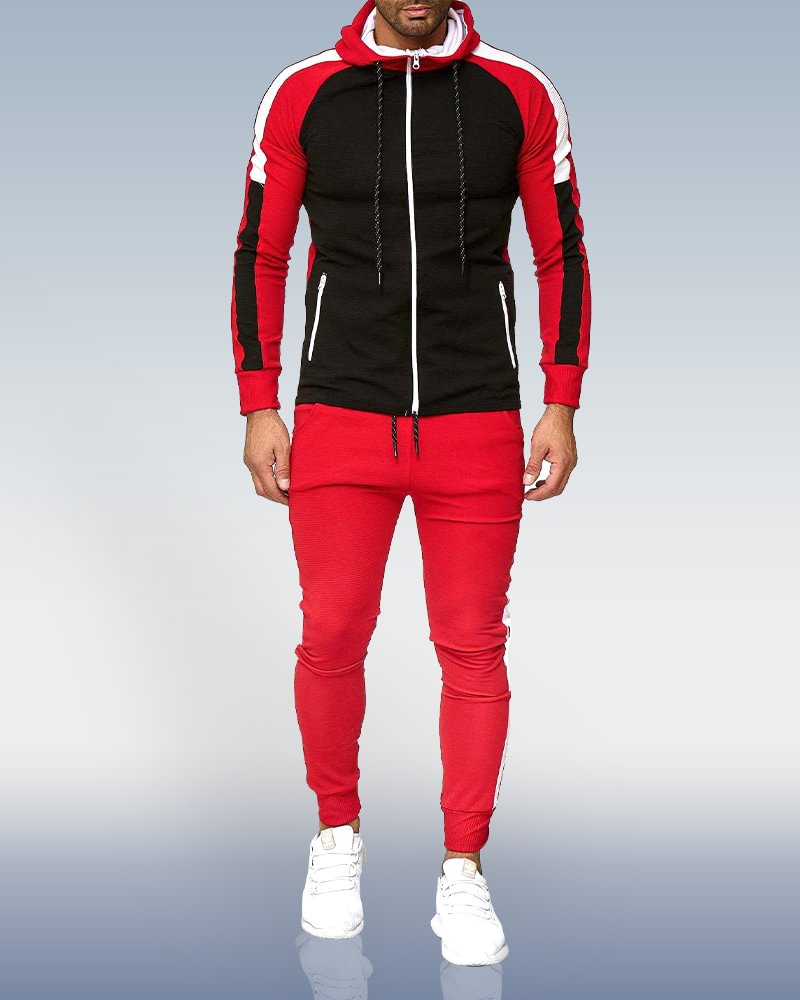 Men's Black red Running Fitness Set Sports Two Piece