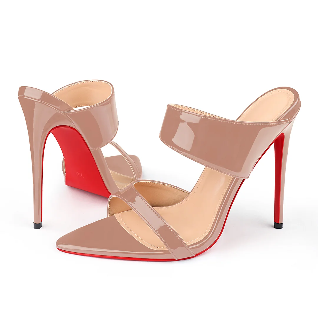 120mm Women's Sandals Pointed Toe Mules Heels Slip on Red Bottom Stilettos Irregular Strap Sandals -MERUMOTE