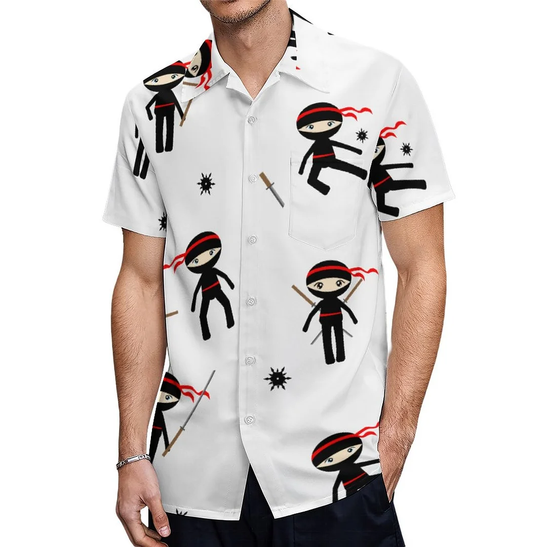 Short Sleeve Funny Black Ninja Hawaiian Shirt Mens Button Down Plus Size Tropical Hawaii Beach Shirts