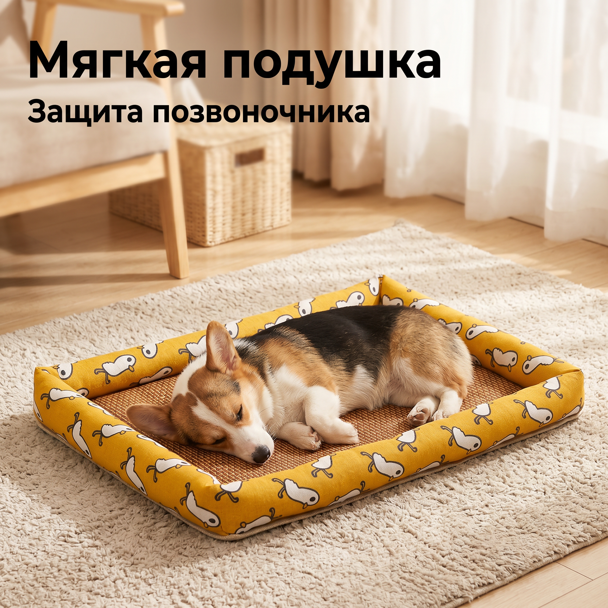 GOPET&reg; Летняя охлаждающая лежанка для питомцев &mdash; Универсальный коврик из ротанга для кошек и собак малых и средних пород &mdash; Охлаждающий матрас для сна (Идеально подходит для пород типа 
