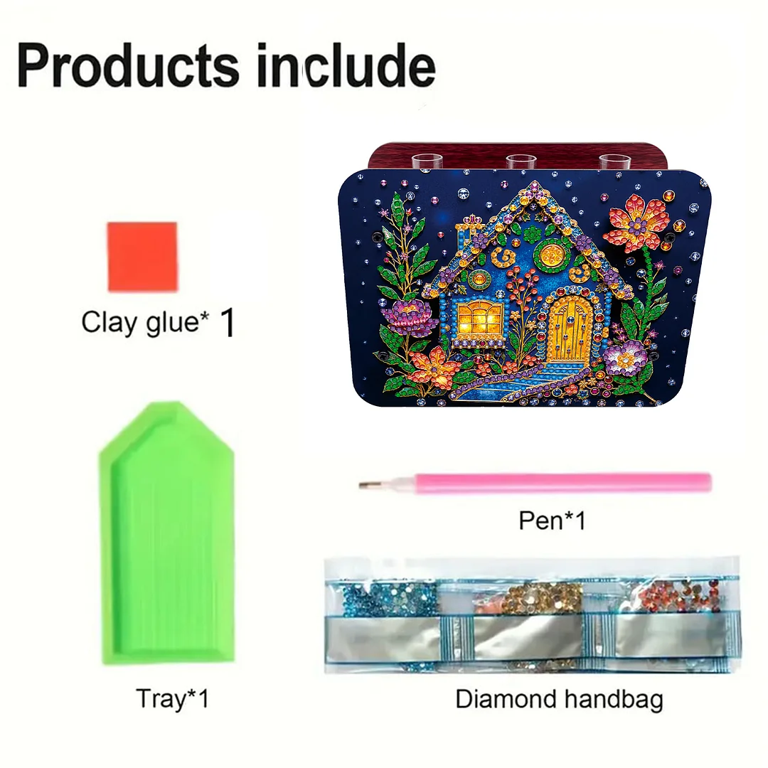 Gem House DIY Diamond Painting Wooden Tube Vase for Adults Gift Idea Home Decor