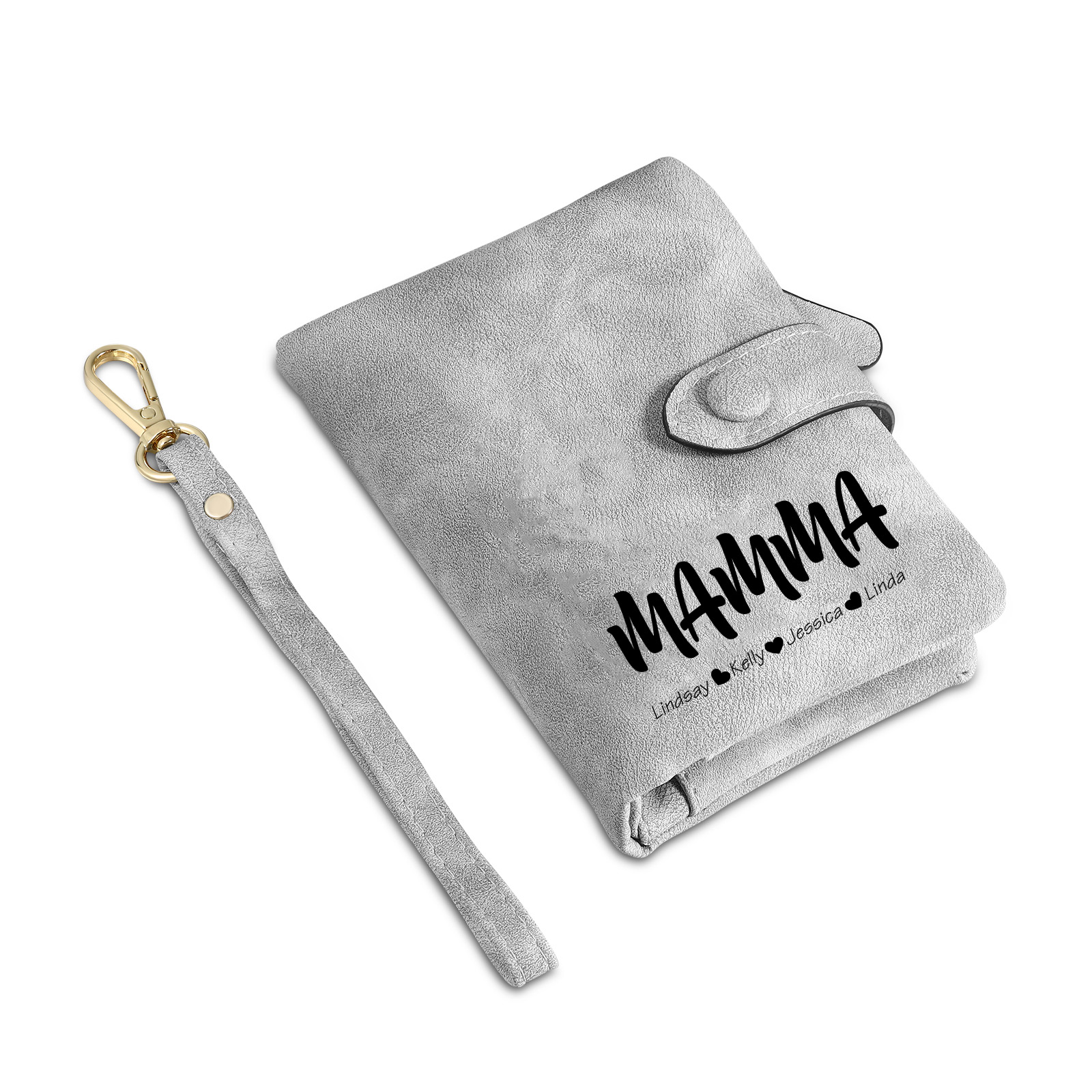 Portafoglio in PU pelle con 4 nomi & 2 testi & 1 foto personalizzati per mamma