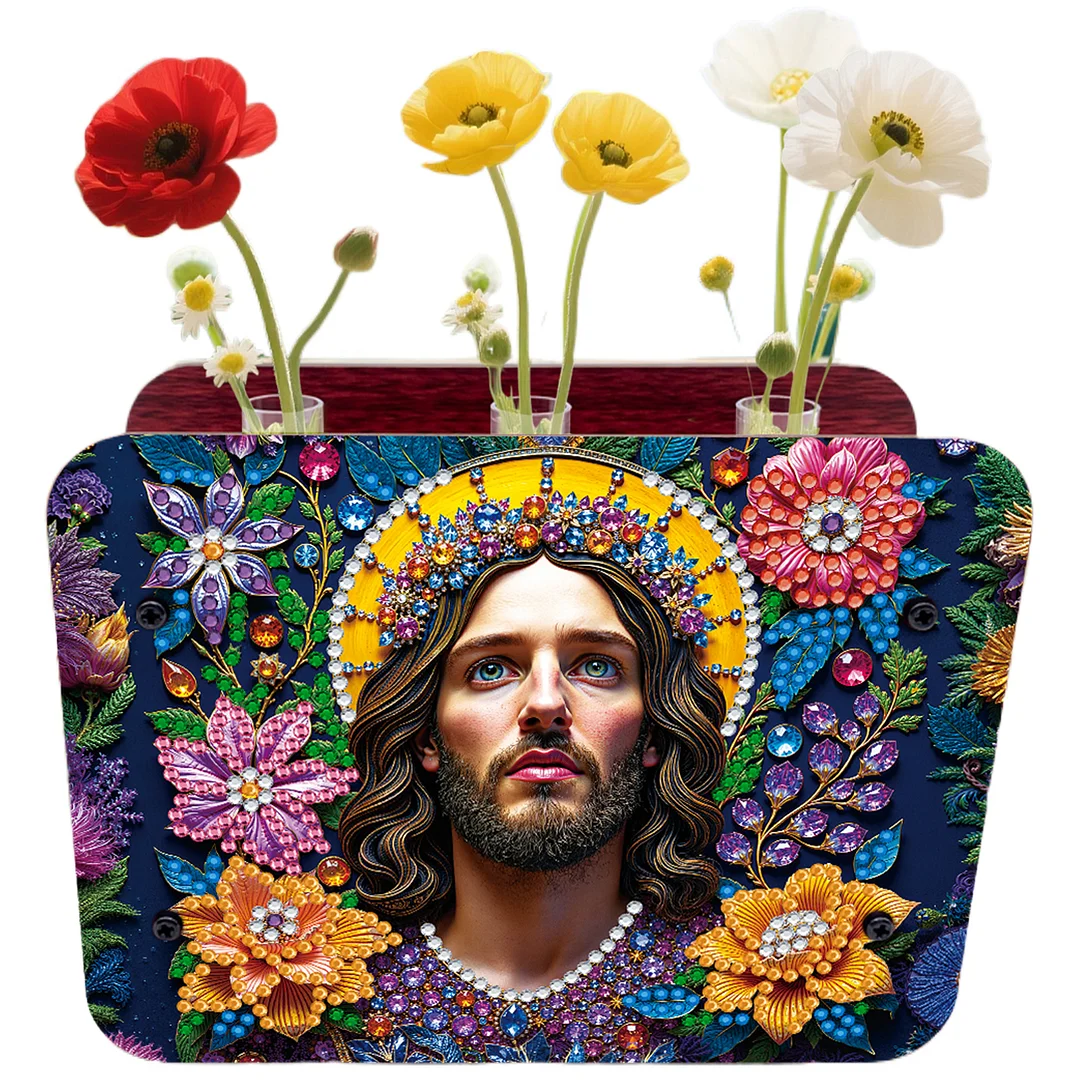 Jesus DIY Flower Vase Wooden Double Sided Desktop Diamond Art Kit for Home Decor