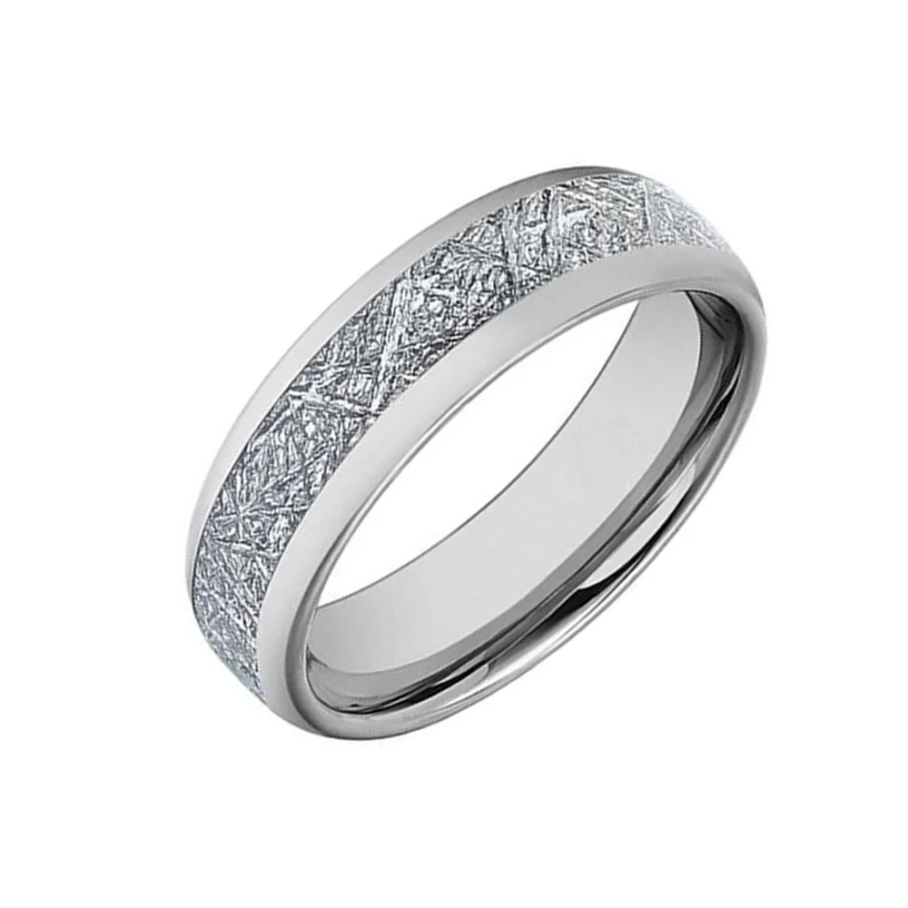 4MM 6MM 8MM Women Domed Tungsten Silver Meteorites Pattern Inlay Wedding Bands