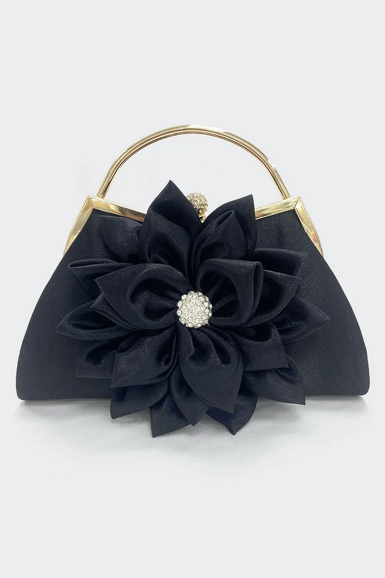 Retro Solid Color Rhinestone Decor 3D Floral Banquet Bag 2024 - Xpluswear